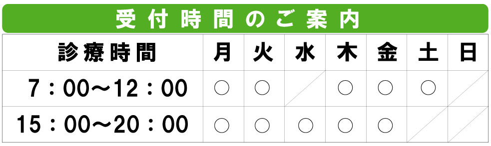 赤沼整骨院　受付時間のご案内